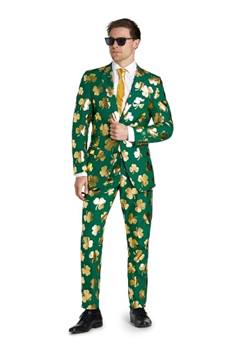 Opposuits Men's St. Paddy's Day Suit - St. Patrick's Day Party Wear - Slim Fit - Including Blazer, Pants and Tie - Green