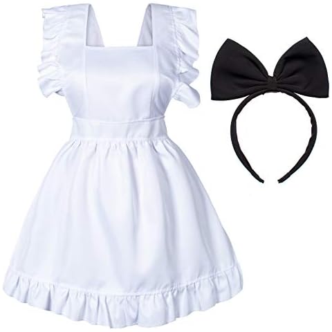 Fancy Cute White Retro Frilly Adorable Maid Waitress Aprons Vintage Costume Bow Headdress Gloves set(Bow) Cover