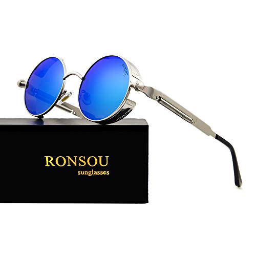 Image of RONSOU Steampunk Style Round Vintage Polarized Sunglasses Retro Eyewear UV400 Protection Matel Frame