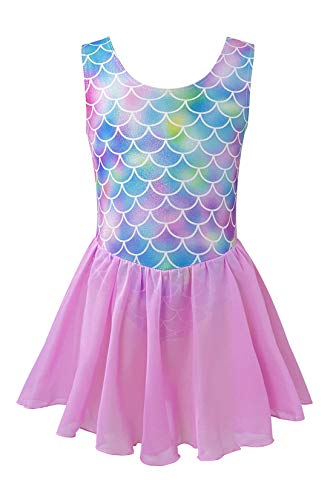 Lovefairy Children Girls Mermaid Ballet Tutu Dance Dress with Pink Skirted Leotard Sleeveless Glitter Dance Leotards 7-8 Years