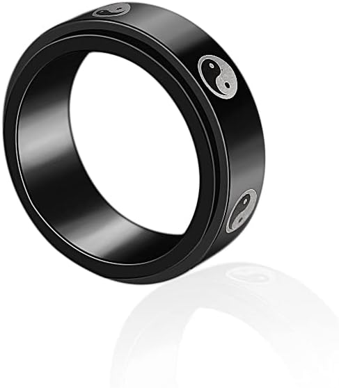COLORFUL BLING Stainless Steel Tai Chi Yin Yang Bagua Balance Ring Rotating Spinner Band Ring Anti Anxiety Cool Stress Relieveing Fidget Rings for Men Women