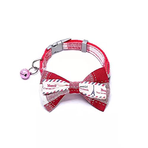 BusiCatPremium Adjustable Cat Collar bowtie with Removable Bell, Cat Small Dog Cute Collar plaid red/blue (Red)