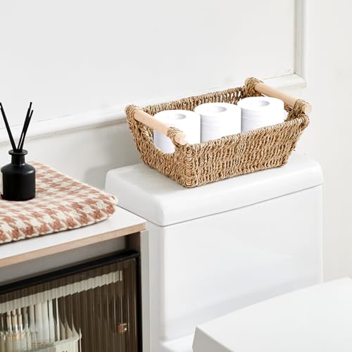 Lgenhoom NX218-B-HC-M-2P Trapezoid Seagrass Basket Large Wicker Storage Baskets Handwoven Shelf Baskets thumb #4