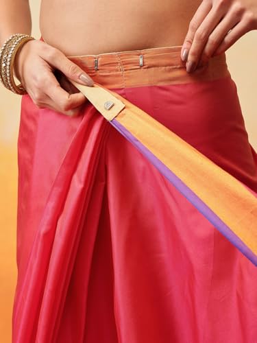 Image of Amazon Brand - Anarva Pattu Art Silk Woven Ready To Wear Saree Pink