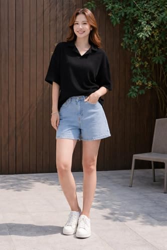 Image of Zilcon Oversized Tshirts for Women V-Neck Summer Short Sleeve Casual Loose Top