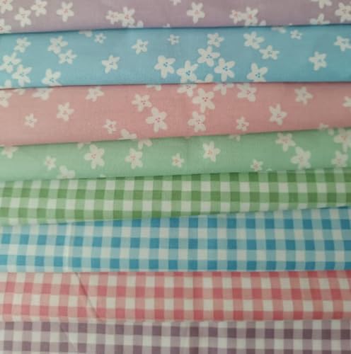 Image of Cotton Fabric DIY Making Supplies Quilting Patchwork Fabric Fat Quarter Bundles DIY for Quilting Cotton Patchwork Cushions (8pcs Small Flowers Square, 20 inch x 20 inch)