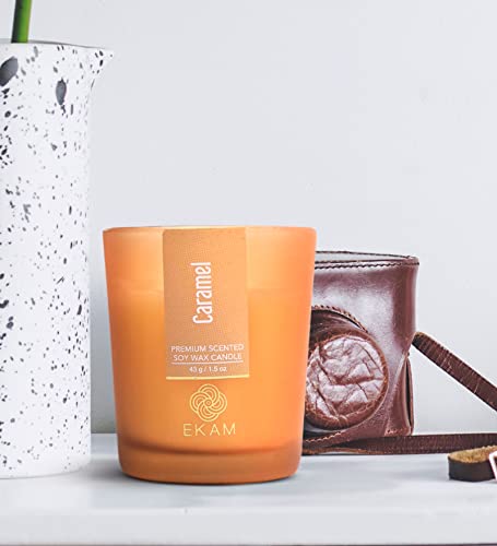 Image of EKAM Caramel Votive Soy Wax Scented Candle, 40 Grams, 10 Hours Burn Time| Long Lasting Premium Candles | Ideal for Home Decor | Gifting & Aromatherapy (Pack of 12)