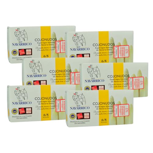 El Navarrico - Espárragos Blancos Gruesos de España | Sin Gluten y Sin Alérgenos | Sabor Único | Espárragos de Navarra | Pack de 6 (250g)