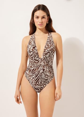 Woman's One Piece Swimsuit Brown Zebra2