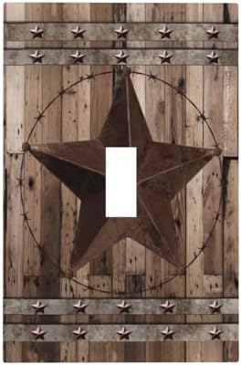 Western Country Texas Star Retro Rustic Style Wood 1-Gang Decorative Single Toggle Wall Plate Device Decorator Outlet Light Switch Cover Vintage Cabin Barn Garage Electrical Face Switchplate Cover