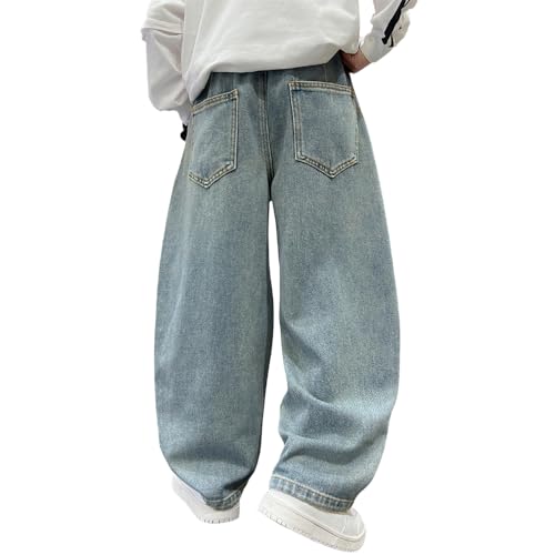 Boys Baggy Jeans - Comfortable Streetwear Elastic Waist Pants with Pockets, Straight Leg Jeans for Tween3
