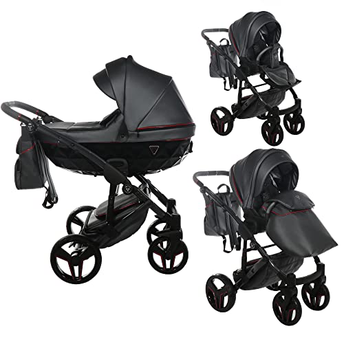 Kinderwagen Junama S-Class V2 0-4 Jahre Mitwachsend by SaintBaby Grey Black 06 4in1 Autositz +Isofix Cover