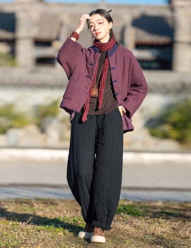 Women Winter Warm Quilted Pants Thick Cotton Casual Wide Leg Harem Pants Elastic Waist Lantern Trousers4