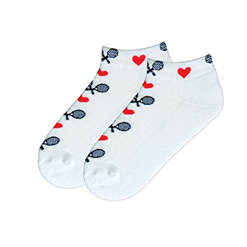 K. Bell Womens Fun Sport & Drink Low Cut - 1 Pairs Cool Cute Novelty No Show Gifts Casual Sock, Love Tennis (White), 4-10 US
