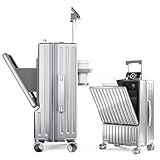 [SupTrip] スーツケース フロントオープン 多機能 キャリーケース 機内持ち込み 軽量 カップホルダー付き 隠しフック機能 キャリーバッグ USB+Type C充電機能 携帯スタンド TSAロック搭載 耐衝撃 静音 360度回転 キャリーバッグ 人気 おしゃれ 旅行 ビジネス 出張 修学 泊まる 入院 (シルバー, S（1~3泊/40L/機内持込）)