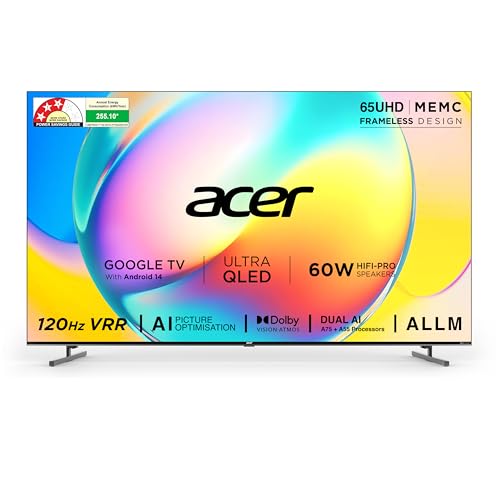 Image of acer 164 cm (65 inches) Super Series 4K Ultra HD Smart QLED Google TV AR65QDXGU2875AT (Black) 2024 Model