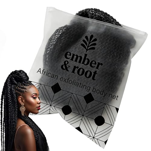 Ember and Root African Exfoliating Body Net Sponge Ember and Root African Net Sponge Exfoliating Towel Exfoliating Washcloth Face & Body Scrub Towel for All Skin Types Gentle Exfoliation (Black)