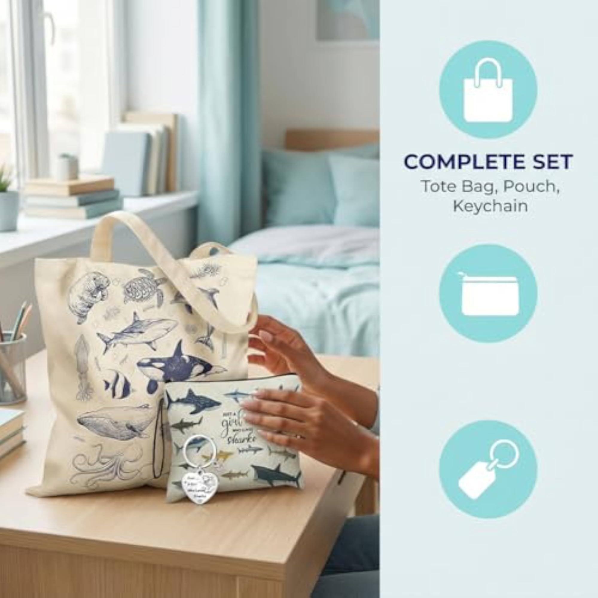 Tote Bag Gift Set for Women with Makeup Bag and Keychain