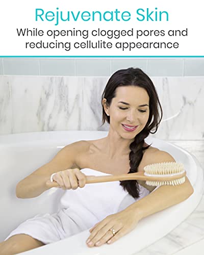 Vive Back Scrubber Brush For Shower - For Dry Or Wet Body Brushing - Long Handle - Cleaning Lymphatic Drainage Handled Washer For Men, Women - Showering Bathing Exfoliator With Soft & Stiff Bristles #TOP1