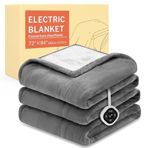 HOMLYNS LuxeHeat Heated Blanket Electric Blanket Full Size, Soft Flannel Sherpa Heating Blanket with 10 Heat Settings, 1-10 hrs Timer Auto Shut Off (72x84 inches, Grey), Only for 120V Voltage Use