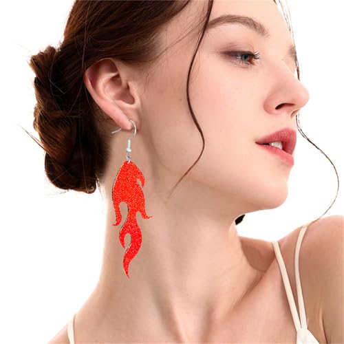 Dreuyet Transparent Flame Earrings for Women Neon Fire Element Earrings Hip Hop Aesthetic Halloween Cosplay Costume3
