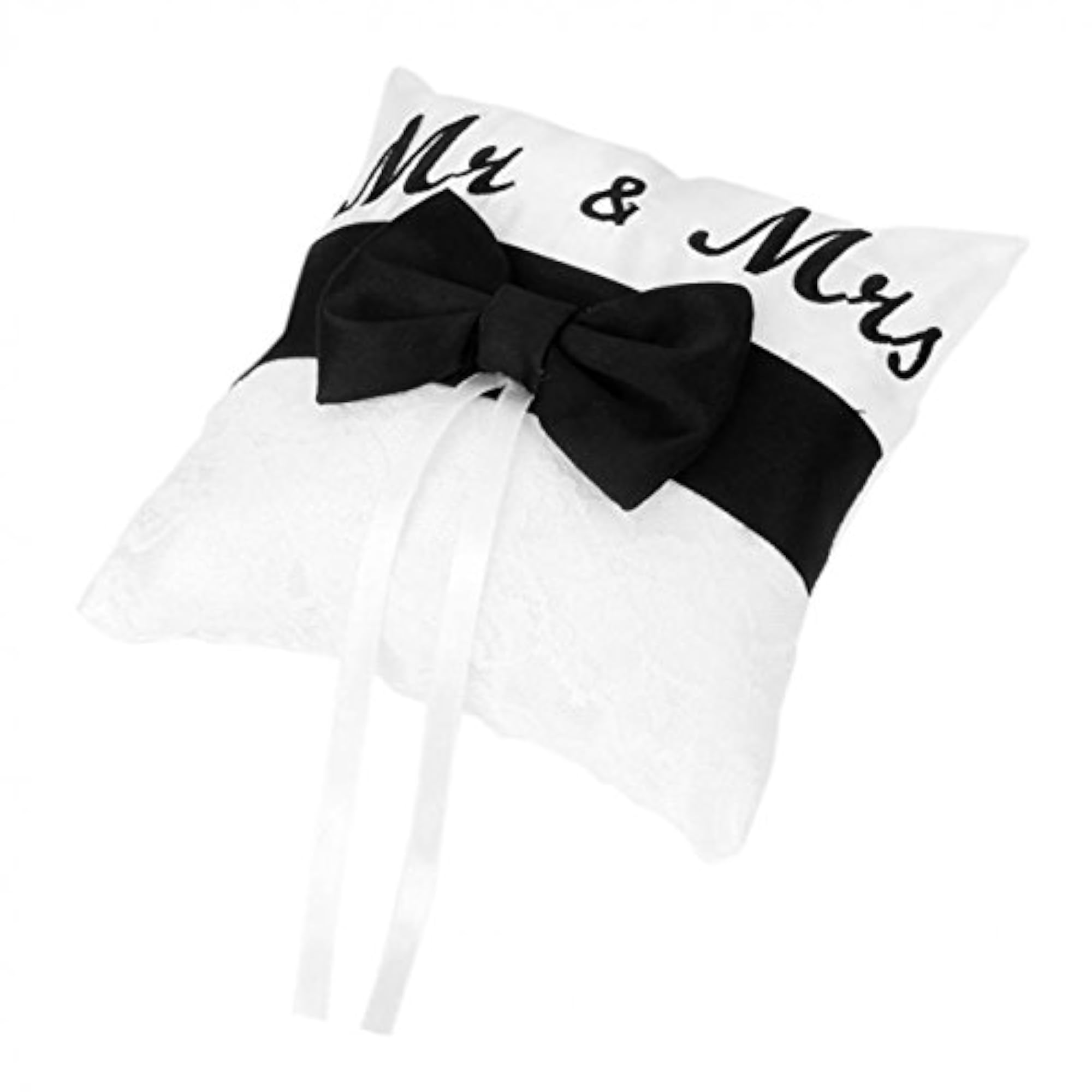 Mr & Mrs Satin Ribbon Bow Wedding Ring Pillow