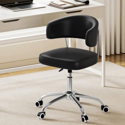 BELIWIN Swivel Faux Leather Office Chair, Height Adjustable Ergonomic Desk Chair, Armless Vanity Chair for Office, Bedroom, Beauty Salon, Black