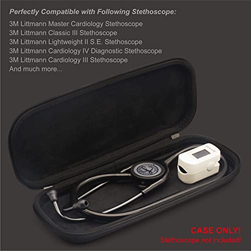 PROHAPI Hard Stethoscope Case, Lightweight Thin Stethoscope Holder Storage Pouch for Littmann Classic III, Lightweight II S.E, Cardiology IV, MDF Acoustica Deluxe Stethoscopes (Black) - Thumbnail 3