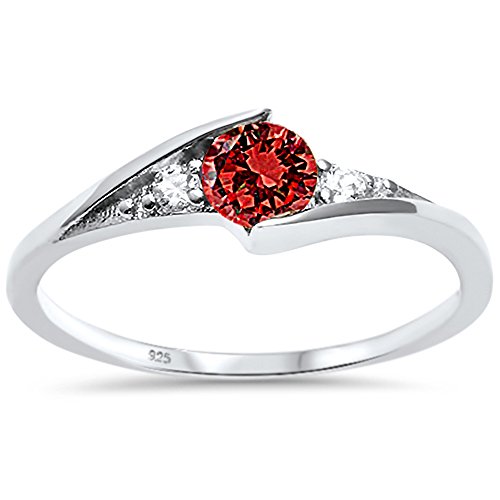 Oxford Diamond Co Sterling Silver New Round Simulated Garnet Solitaire Fashion Ring Sizes 7