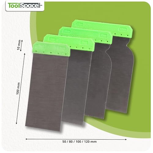 ToolSpace Japanspachtel Set 4 Stück Edelstahl rostfrei 50/80/100/120 mm Metallspachtel Spachtelmasse Karosserie Gips Holz flexibel Fugen Glätten Verteilen Renovierung Wand Abzieher Heimwerker Profi