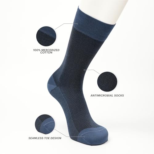 Image of Theater Blue & Black Men's Socks | Mercerised Cotton | Mid Calf Length | Anti-Bacterial | Luxury Office Wear | Breathable & Durable