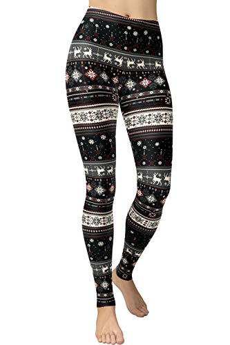 VIV Collection One Size Print Fashion Leggings, Reindeer Snow
