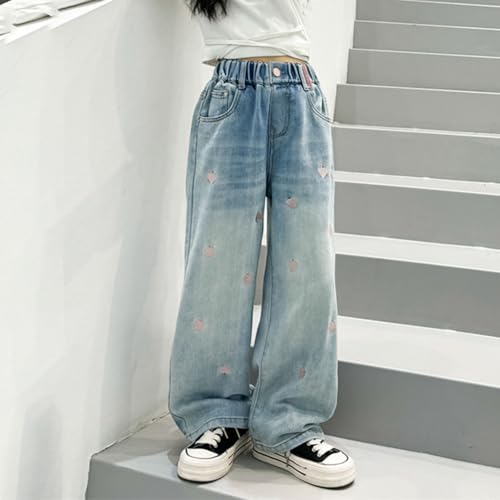 Preppy Clothes for Girls Bell Bottom Jeans Ripped Raw Hem Drawstring Elastic Basic Jeans Solid Little Girl Clothes Size 7-83