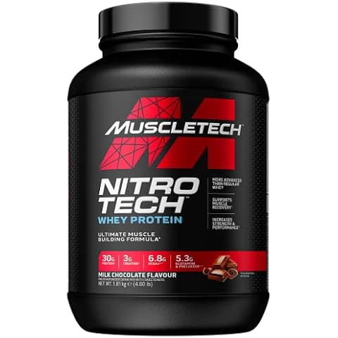 Protein Powders, MuscleTech Nitro-Tech Whey Protein Powder, Creatine Monohydrate, Whey Isolate, Peptides, Protein Shakes for Men/Women, 6.8g of BCAA, Milk Chocolate, 1.8 kg -Packaging May Vary Cover