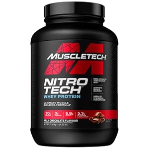 Muscletech Whey Protein Powder (Milk Chocolate, 4 Pound) – Nitro-Tech Muscle Building Formula with Whey Protein Isolate & Peptides – 30g of Protein, 3g of Creatine & 6.6g of BCAA