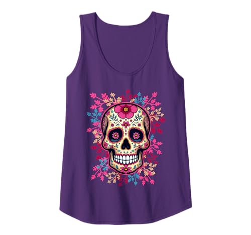 Femme Tête de mort mexicaine sugar skull Dia de los muertos Débardeur