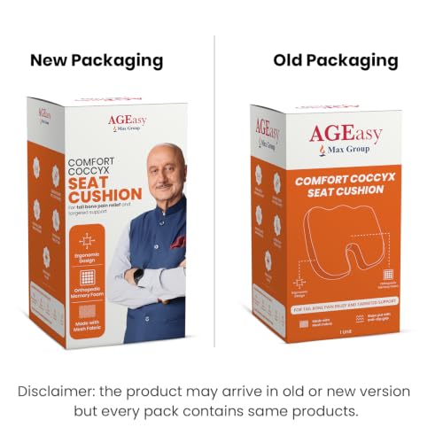 Image of AGEasy (Max Group Coccyx Cushions for Office & Car, Durable Memory Foam Coccyx Cushion for Tailbone Pain Relief Cushion for Sciatica, Breathable Fabric & Machine Washable Cover