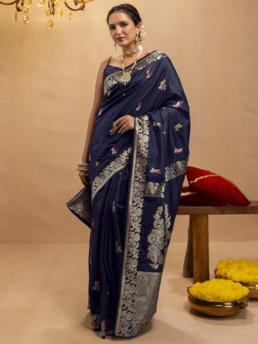 Image of SIRIL Women's Silk Dual Tone Jacquard Banarasi Saree with Unstitched Blouse Piece