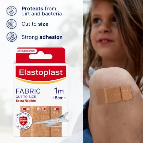 Elastoplast Fabric Cut to Size Plasters (1m x 6cm), Extra Flexible Fabric Plasters Move with the Body, Water-Repellent & Breathable Large Plasters Help Protect Wounds