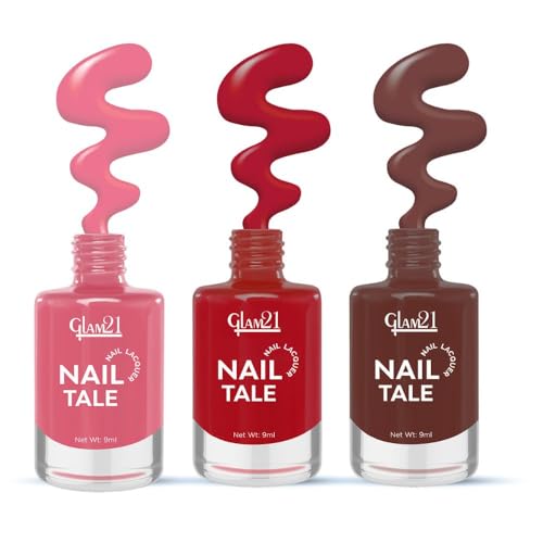 Image of Glam21 Nail Tale- Nail Lacquer|Set of 3|Multicolor|Quick Drying Nail Polish| Glossy Gel Finish Nail Kit | Highly Pigmented & Long Lasting | Chip Resistance|9ml Each|Shade-02