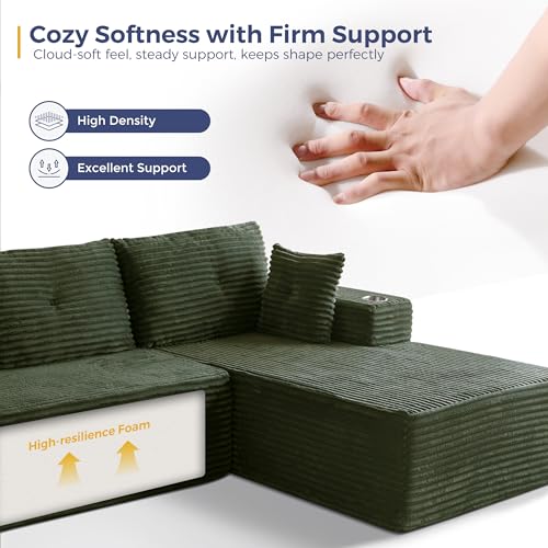 Image of MAXYOYO Modular Sectional Couch with L-Shape Chaise and Loveseat, Modern Boneless Couch for Living Room, Oversized Sofa with Deep Seat, No Assembly Required, Green