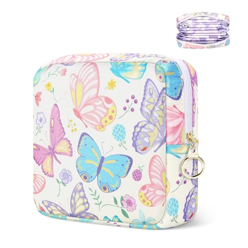 Image of Likesing Period Bag Pouch, Canvas Sanitary Napkin Storage Bag for Girls Womens, Portable Sanitary Napkin Period Pad Pouch Bag for Purse, Small Make Up Bags(White Butterfly)