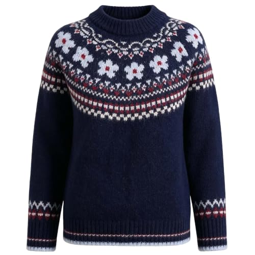 Women's Fair Isle Sweater Vintage Color Block Cozy Long Sleeve Pullover — view 3