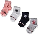Tommy Hilfiger Unisex Baby Monogram 4 Pack Crew Sock, White/Navy/pink Combo, 15/18
