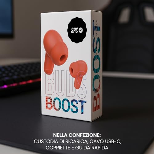 Spc Boost Buds - Auricolari Bluetooth Wireless Con Cancellazione Del Rumore Enc | Durata Batteria 30 Ore | Google Fast Pair | 4 Microfoni | IPX4 | Controllo Touch E Assistente Vocale - Arancione - 7
