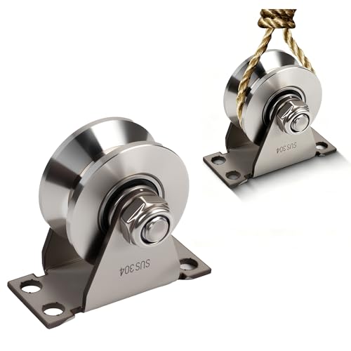 2 Pièces Poulie de Levage, Roulette à Rainure en V, Poulie Fixe à Double Roulement, Résistance à la Corrosion et à la Rouille, Capacité de Charge Maximale 250kg,...