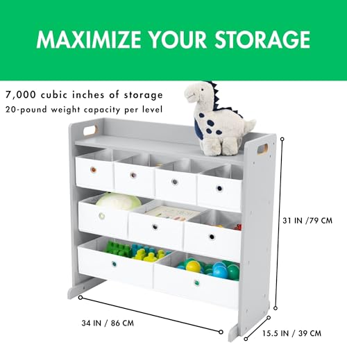 image for Humble Crew Toy Storage Organizer with Top Shelf and 9 Fabric Bins, Gr