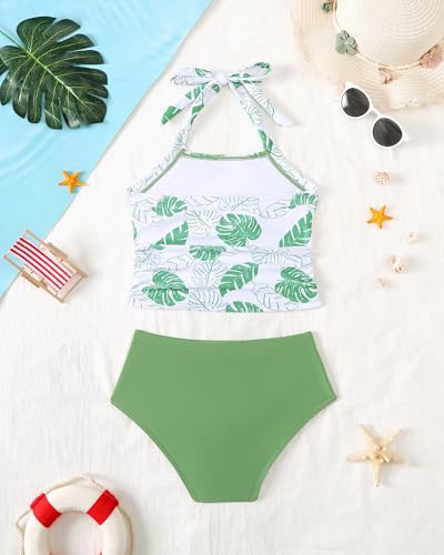 Image of Saeaby Toddler Little Girls Swimsuit Summer Halter Ruched Tankini 2 Piece Bathing Suit for Girl Beach Swimwear 3-8Y