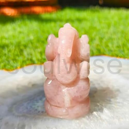 Image of SOULWISE Natural Rose Quartz Lord Ganesha Idol 7 cm Crystal Ganesh Murti for Home Temple Vastu Feng Shui Spiritual Decor Meditation Altar Ganpati Statue Gift