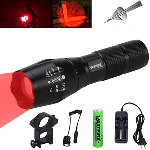 VASTFIRE Coyotes Hunting Lights for Night Red Led Adjustable Beam AR Flashlight Kit for Bow with 18650 Battery Pressure Switch Rail Mount